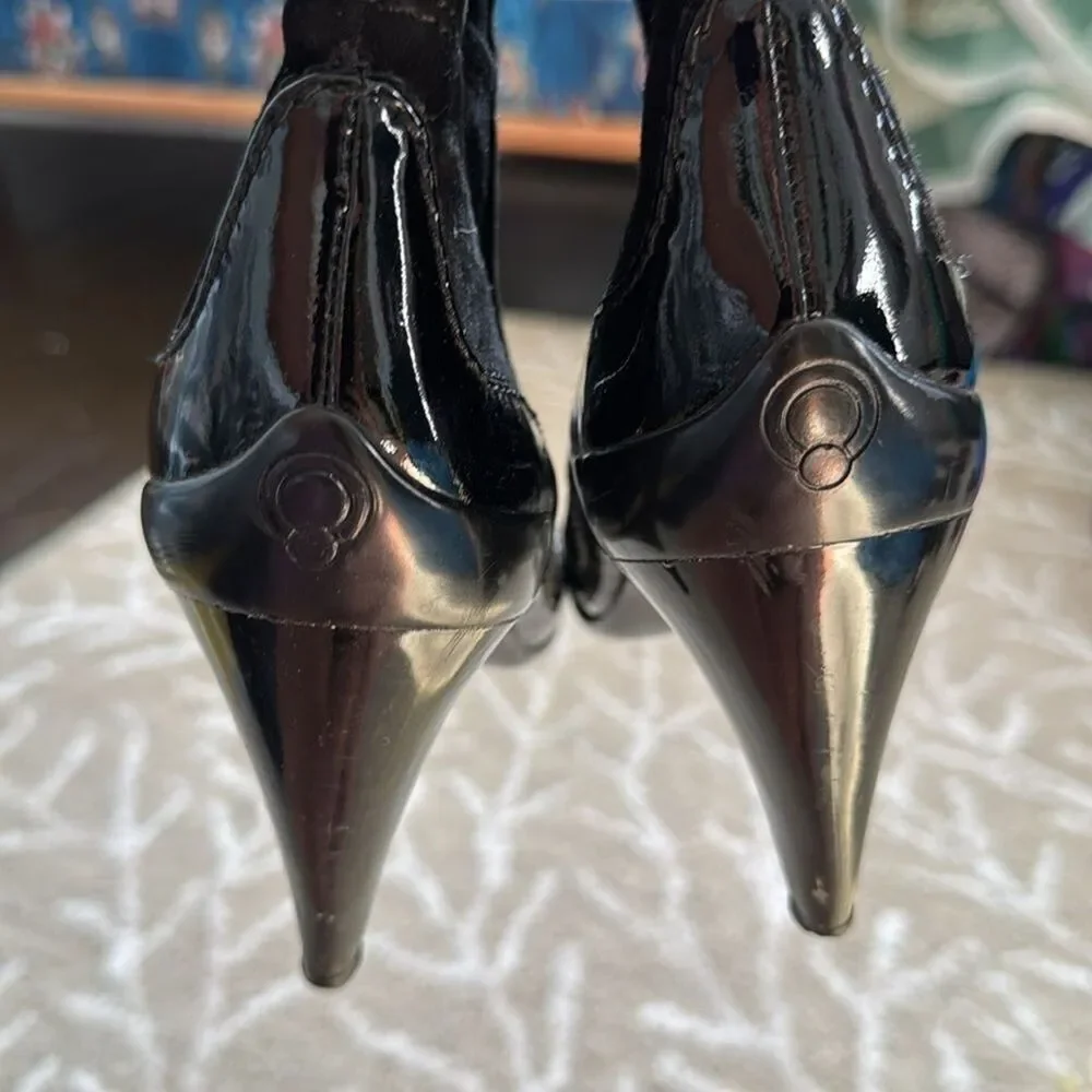 Guillaume Hinfray modern vintage stiletto suede patent leather kinky boots 38